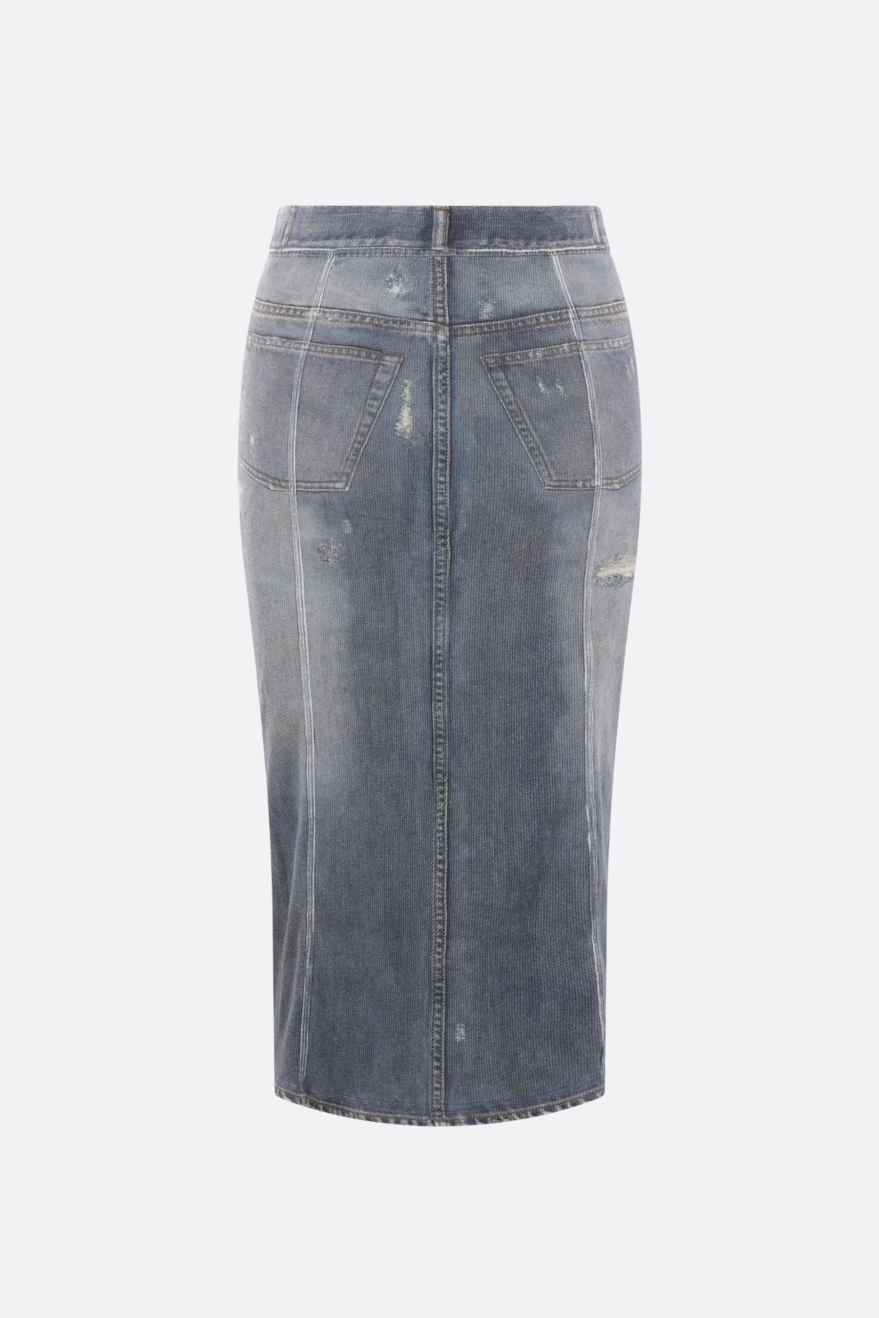 trompe l'oeil denim printed cotton skirt