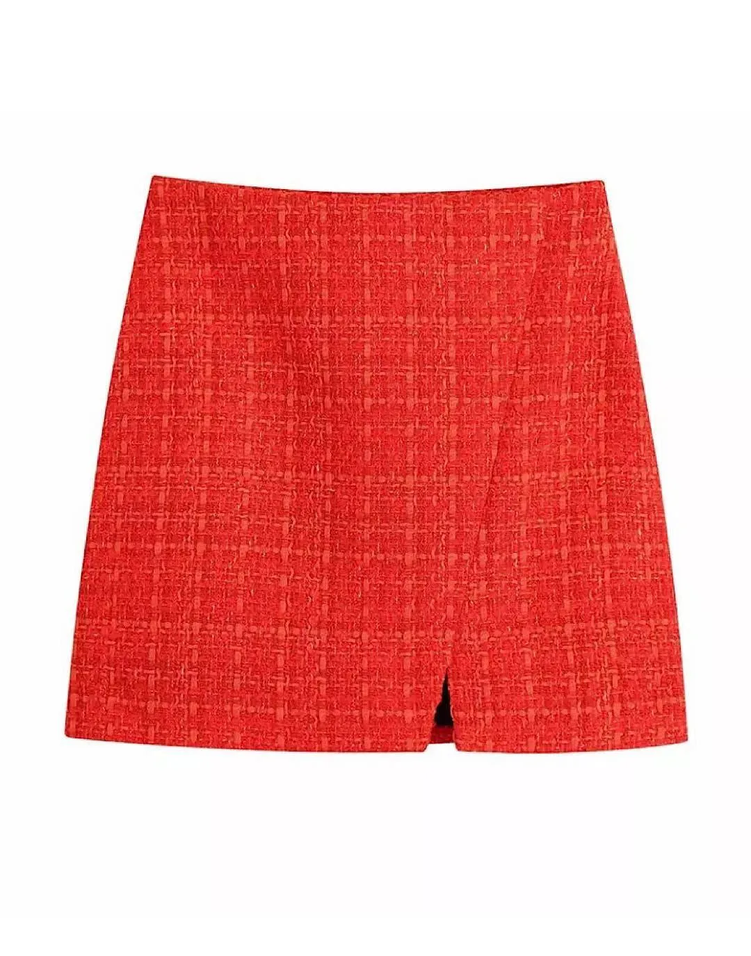 Tweed Patterned Mini Skirt In Red