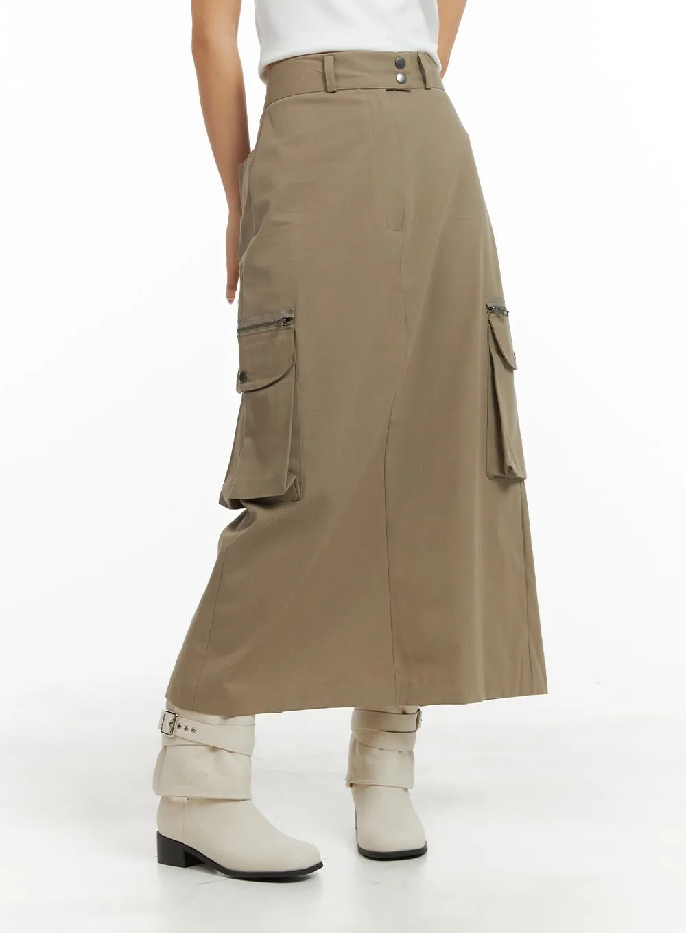 Two-Button Cargo Maxi Skirt CM422