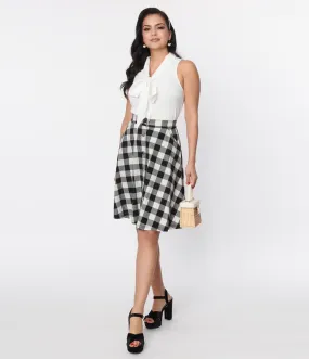 Unique Vintage Black & White Gingham Swing Skirt