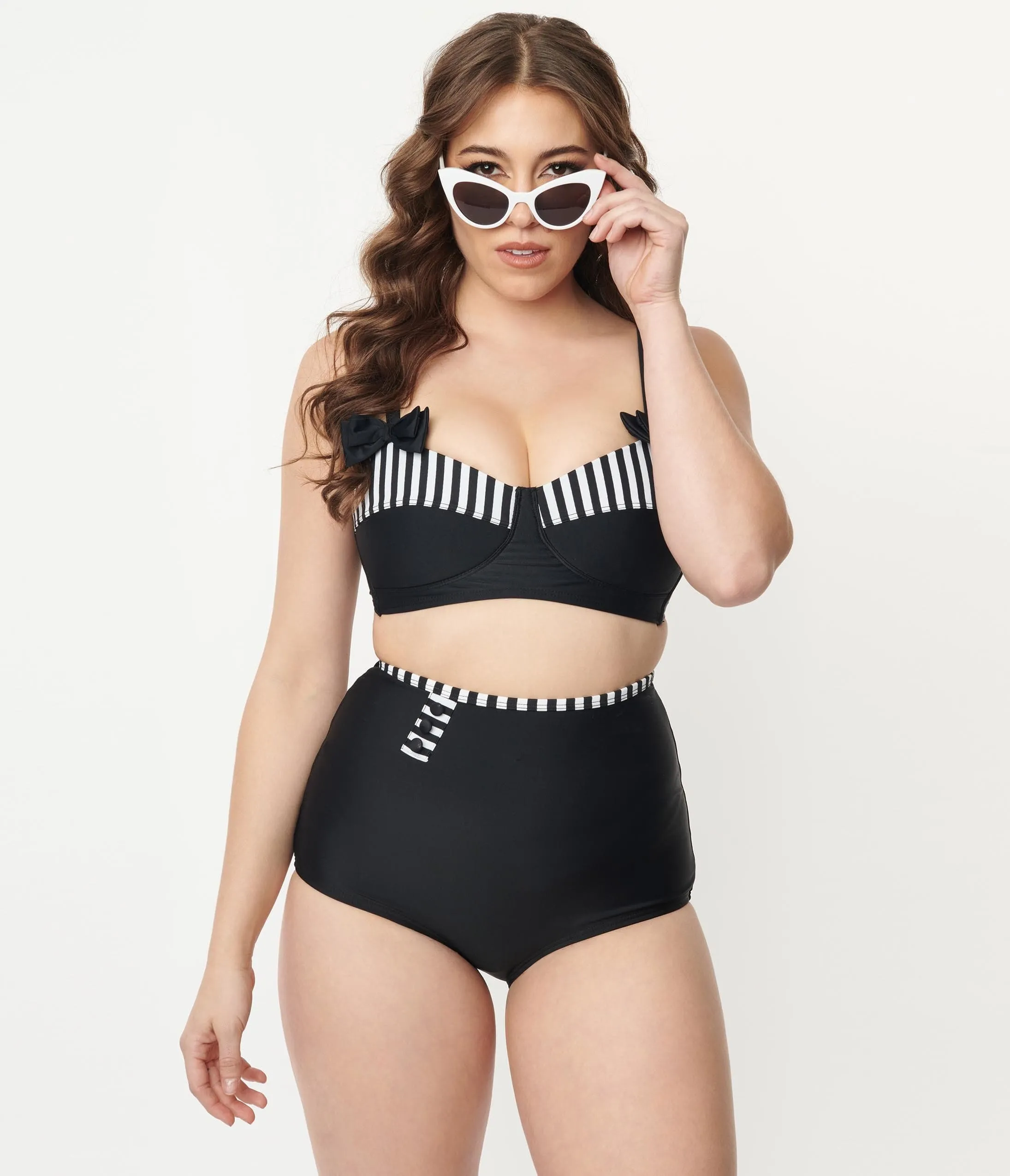 Unique Vintage Black High Waist Hatteras Swim Bottom