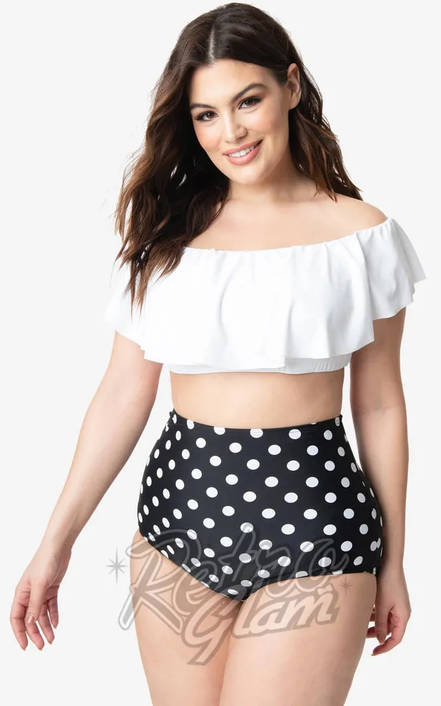 Unique Vintage Louise High Waist Swim Bottoms in Black & White Polka Dot - S left only