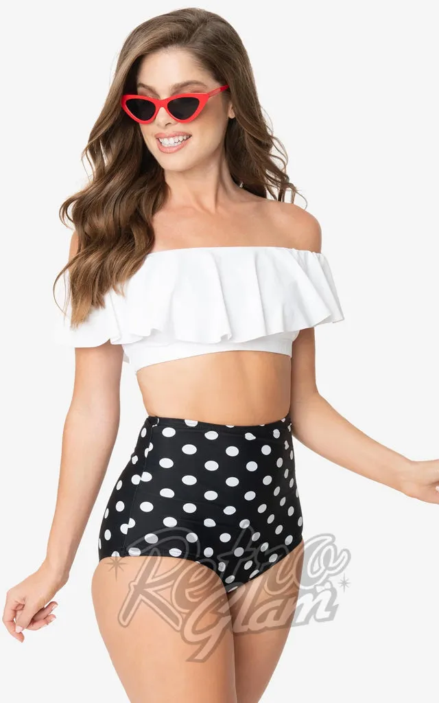 Unique Vintage Louise High Waist Swim Bottoms in Black & White Polka Dot - S left only