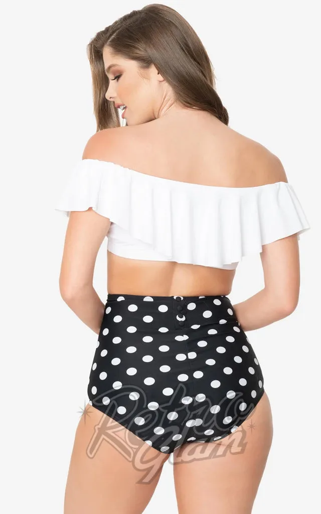 Unique Vintage Louise High Waist Swim Bottoms in Black & White Polka Dot - S left only