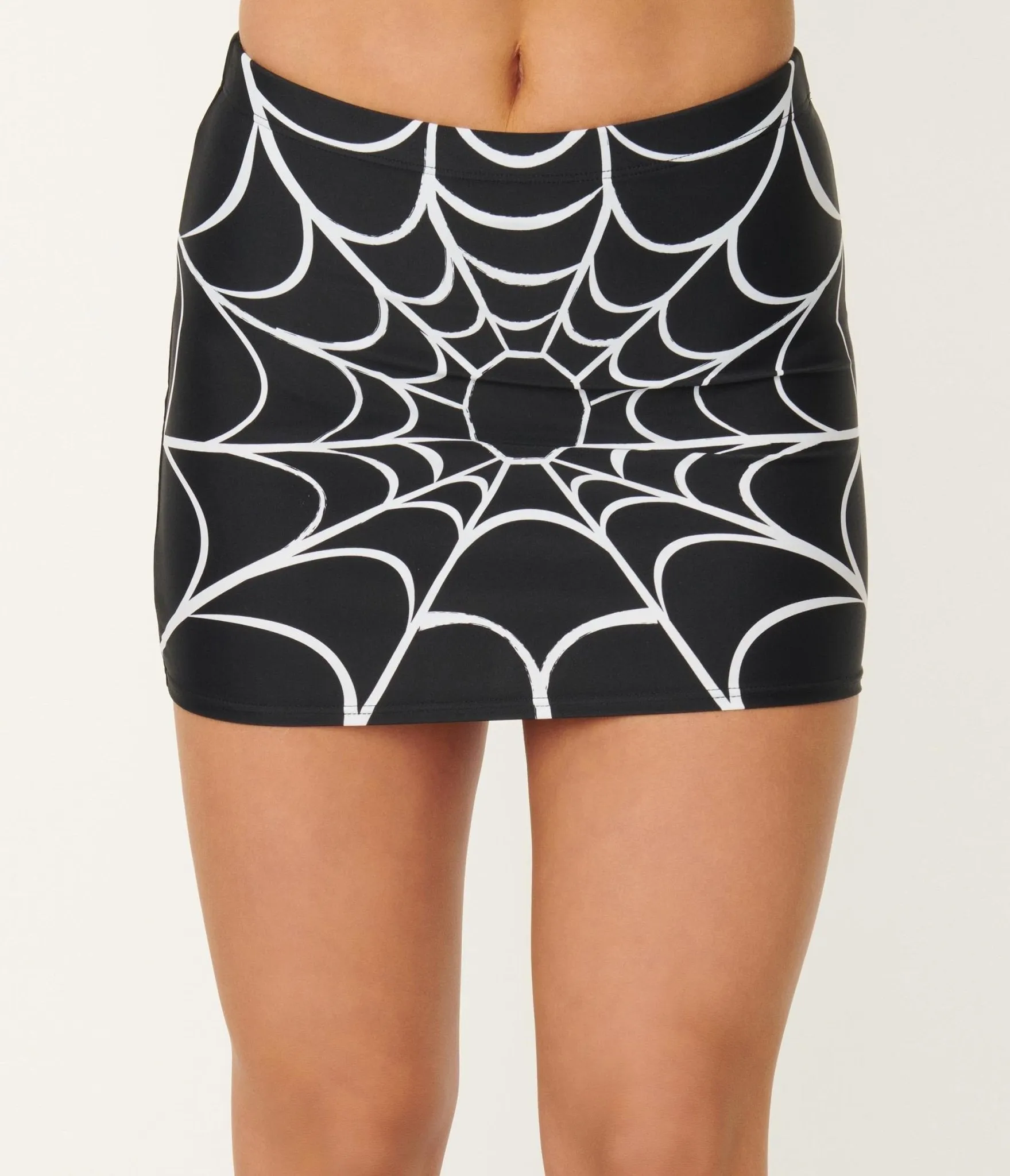 Unique Vintage Spiderweb Print Midnight Swim Skirt