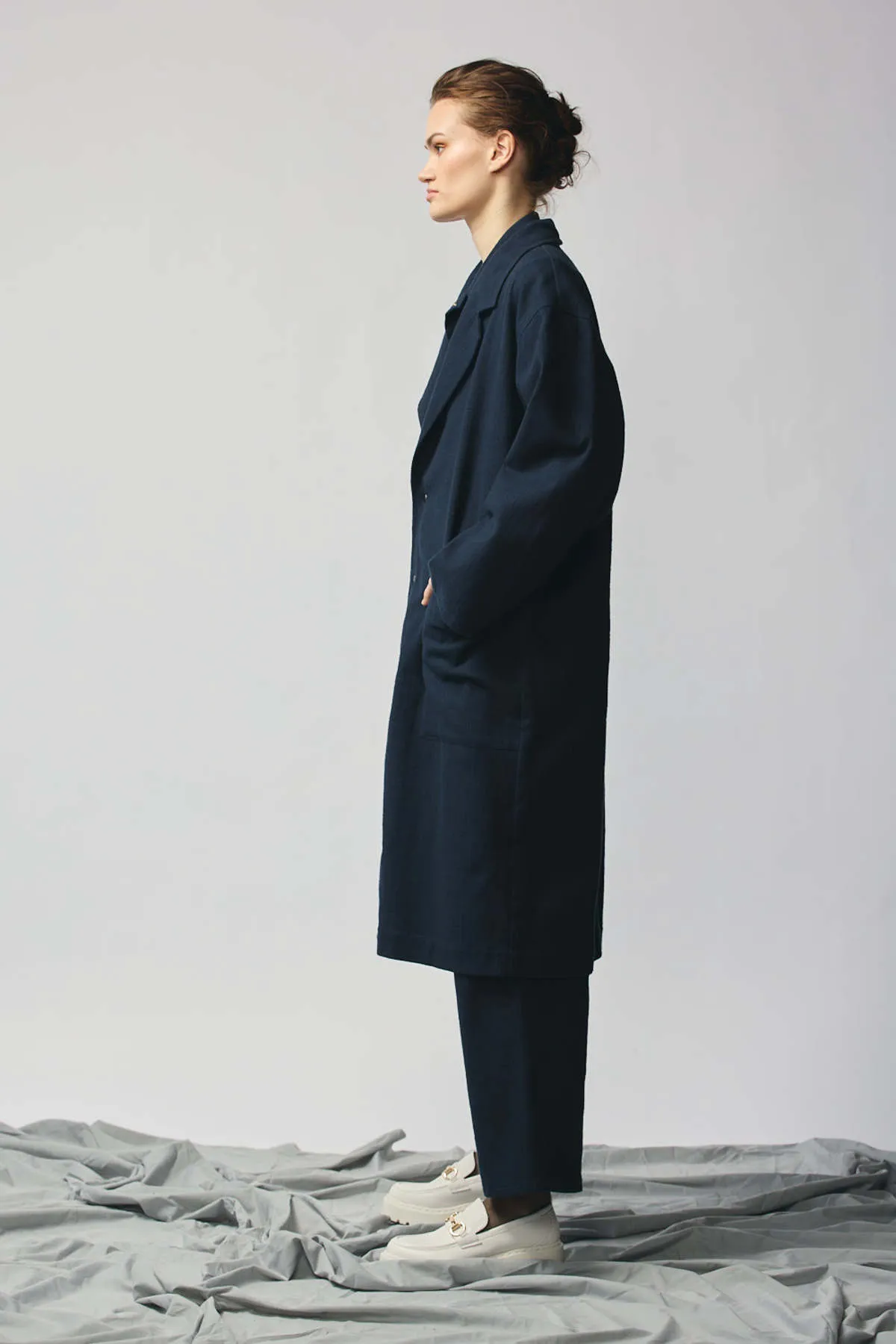 Unisex Devlyn Van Loon Gender Neutral Overcoat - Navy