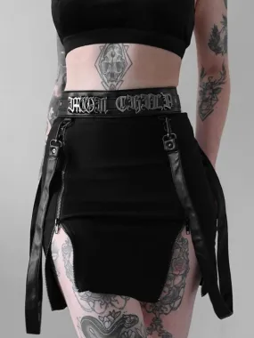 Unleash Your Dark Side with Gothic Grunge Strap Black High Waist A-Line Skirt