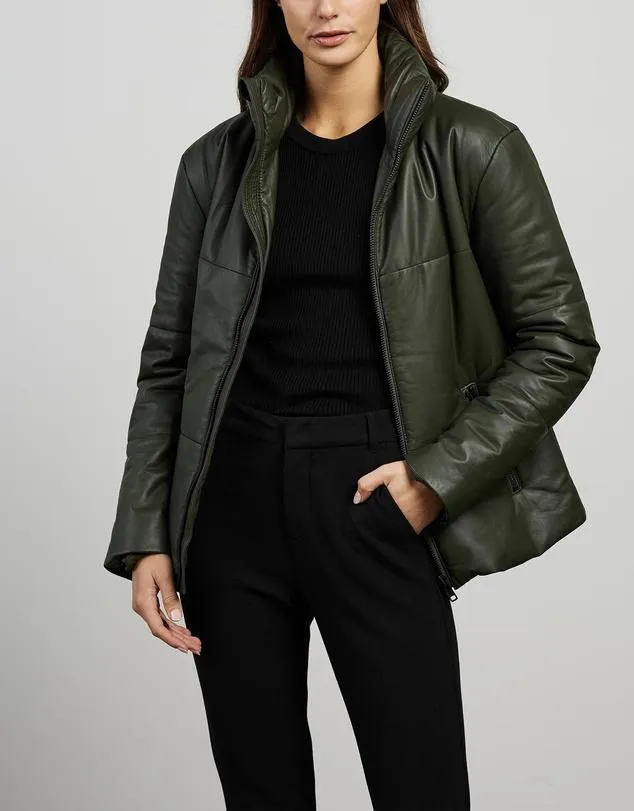 Uptown Puffer Jacket Bottlebush Green Leather