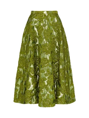 VALENTINO ROSE MOIRE` BROCADE MIDI SKIRT