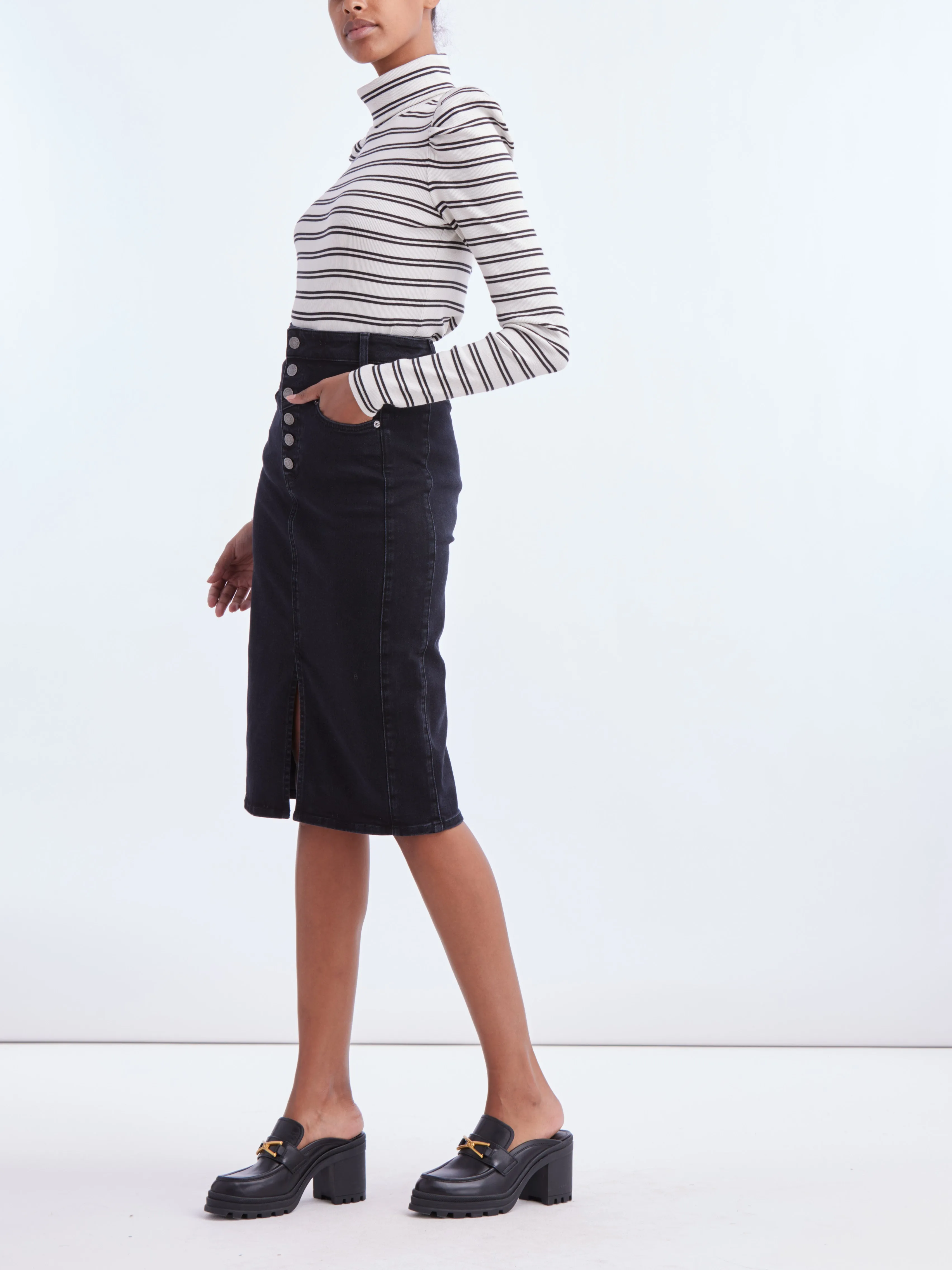 Veronica Beard - Herron Denim Midi Skirt - Washed Onyx