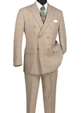 Vinci Executive 2 Piece Double Breasted Windowpane Suit (Beige) DRW-2