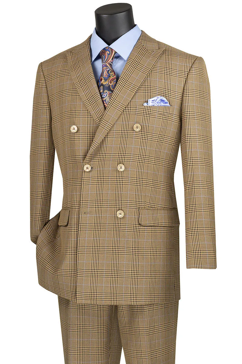 Vinci Executive 2 Piece Double Breasted Windowpane Suit (Mocha) DRW-2