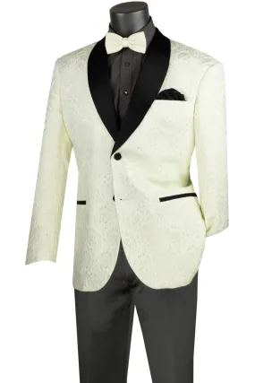 Vinci Modern Fit Jacquard Fabric with Bow Tie Sport Coat (White) BM-1