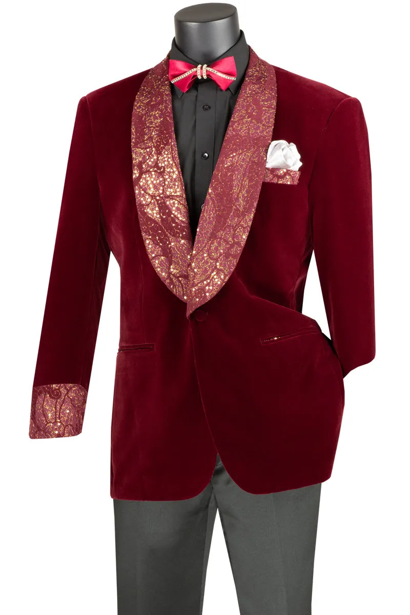 Vinci Regular Fit Single Breasted Velvet Sport Coat (Burgundy) BF-5