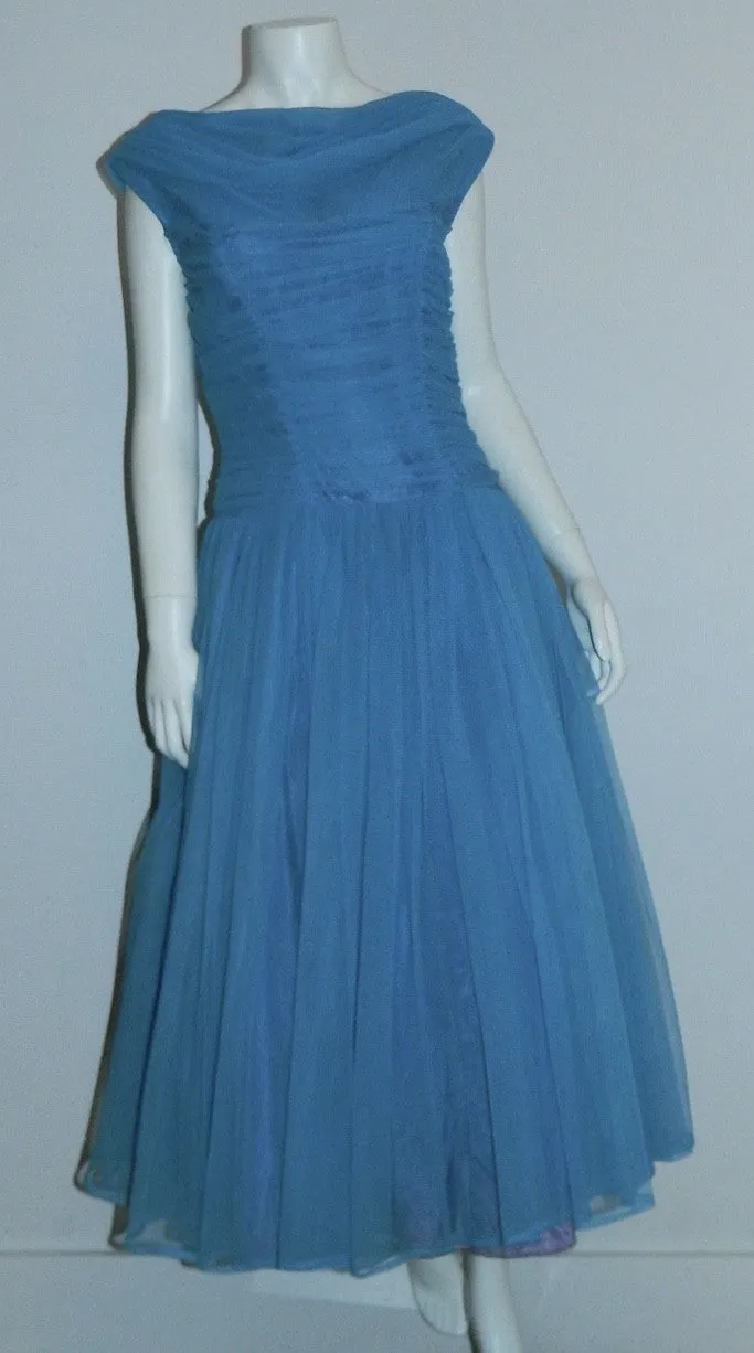 vintage 1950s sky blue formal party dress / 50s full skirted frock