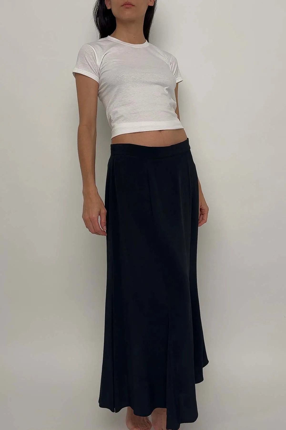 Vintage 90s Noir Flowy Maxi Skirt - Black