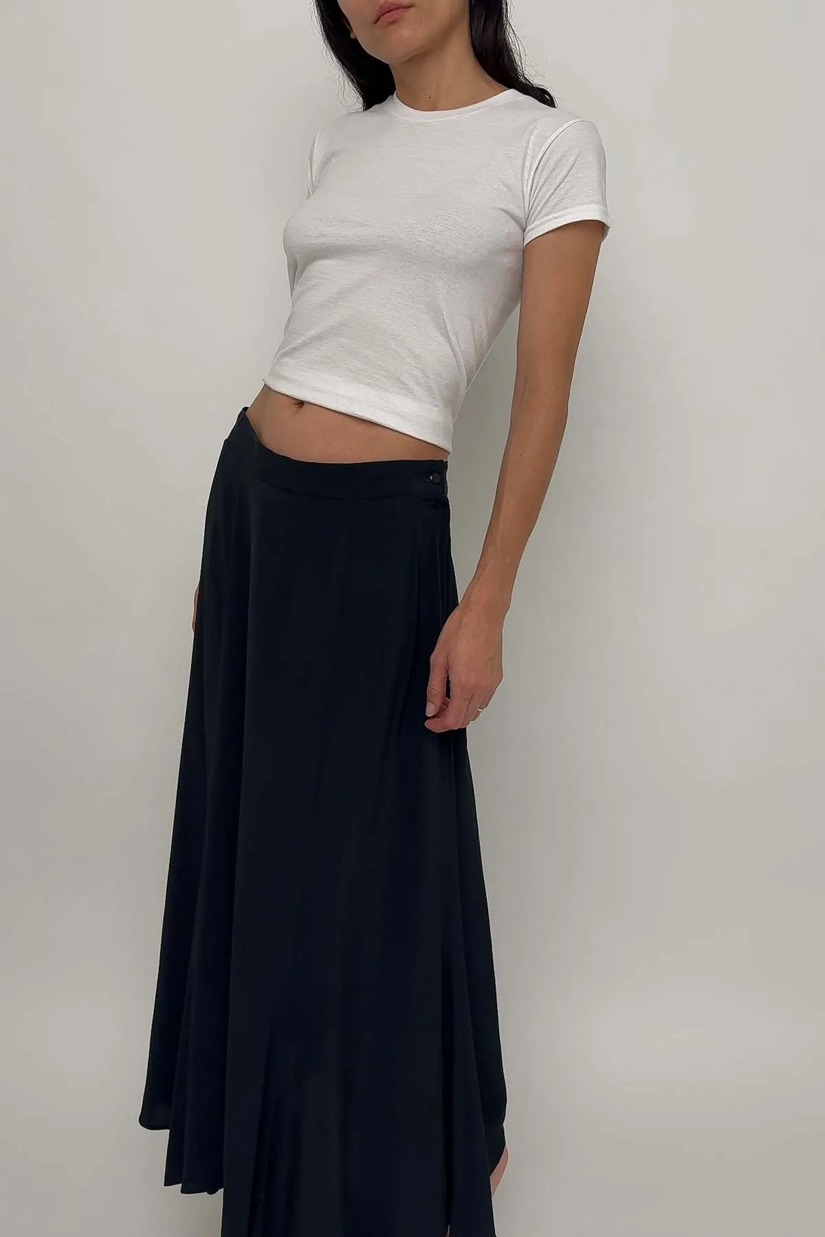 Vintage 90s Noir Flowy Maxi Skirt - Black