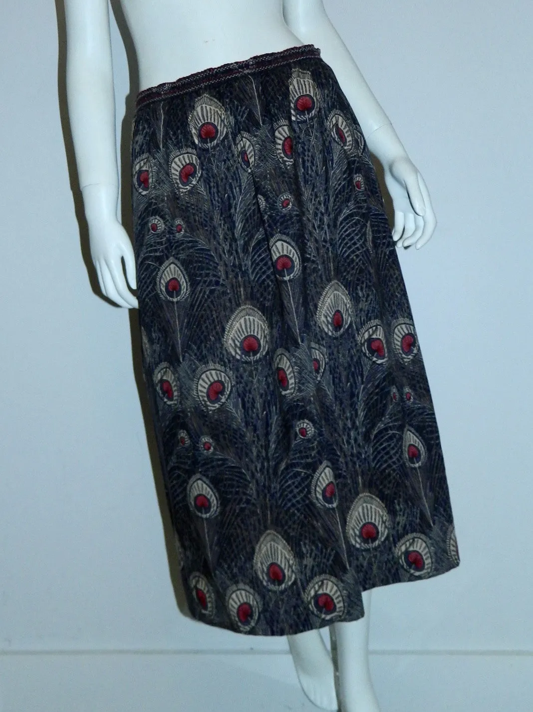 vintage Liberty wool skirt HERA peacock print midi skirt / mini dress OSFM