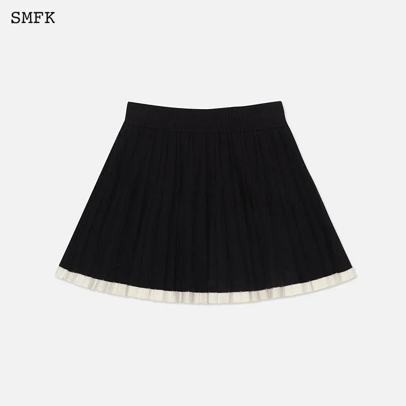 Vintage School Knit Pleated Skirt Black-