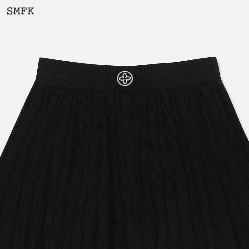 Vintage School Knit Pleated Skirt Black-