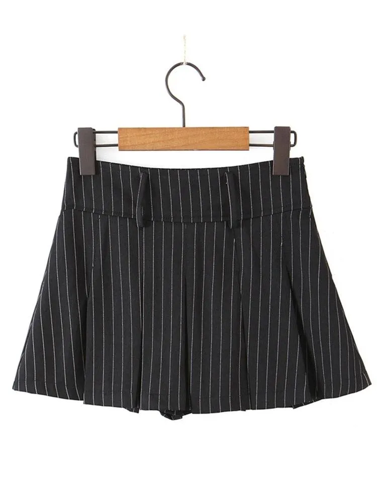 Vintage style sexy high waist striped pleated mini skirt