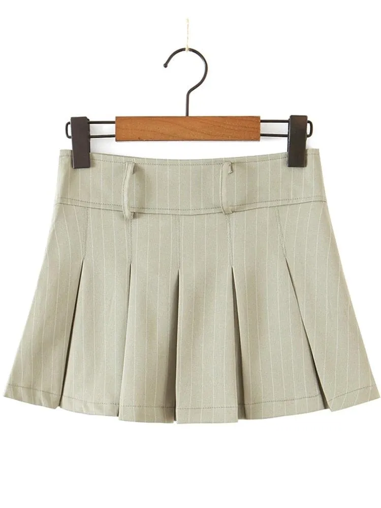 Vintage style sexy high waist striped pleated mini skirt