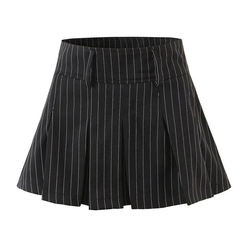 Vintage style sexy high waist striped pleated mini skirt