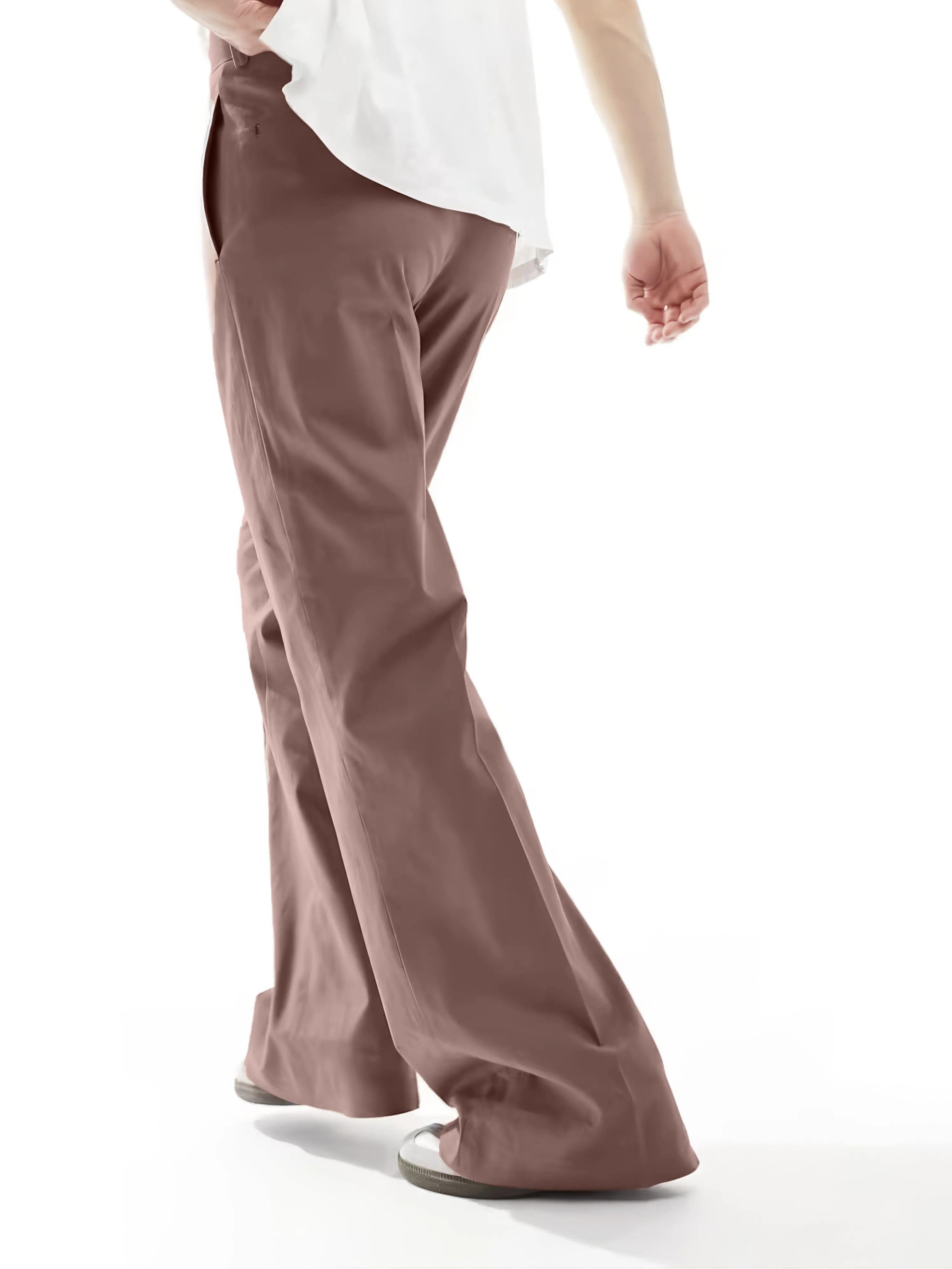 Warm Taupe High Waist Flared Trousers