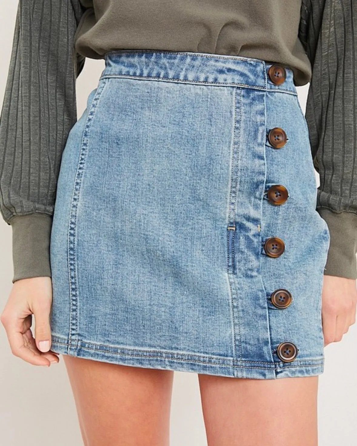 Watch Me Fly Button Up Denim Mini Skirt - Denim Medium Wash