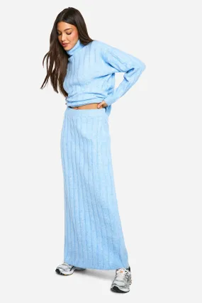 Wide Soft Rib Roll Neck Jumper And Maxi Skirt Co-ord