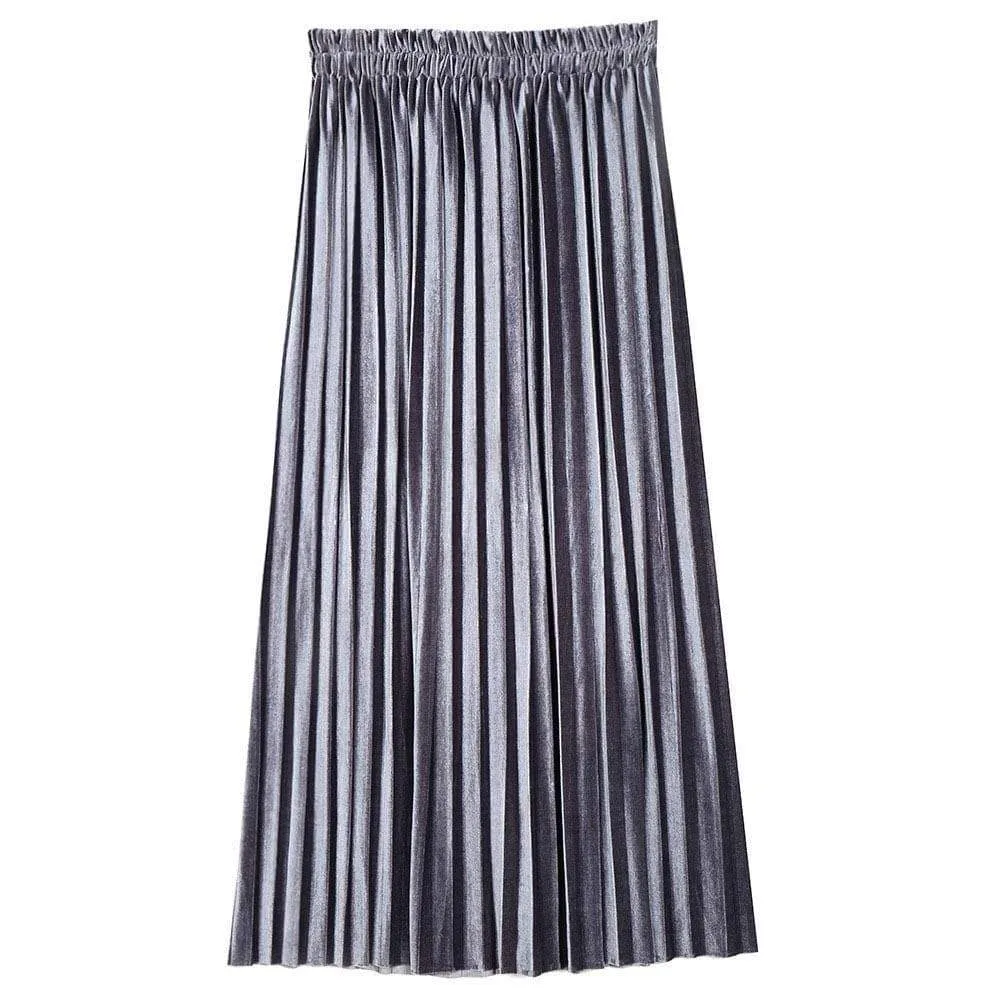 Women' Ankle-Length Suede Pleated Skirts