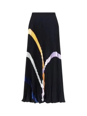 Women s color combination curve pleated skirt black 270363