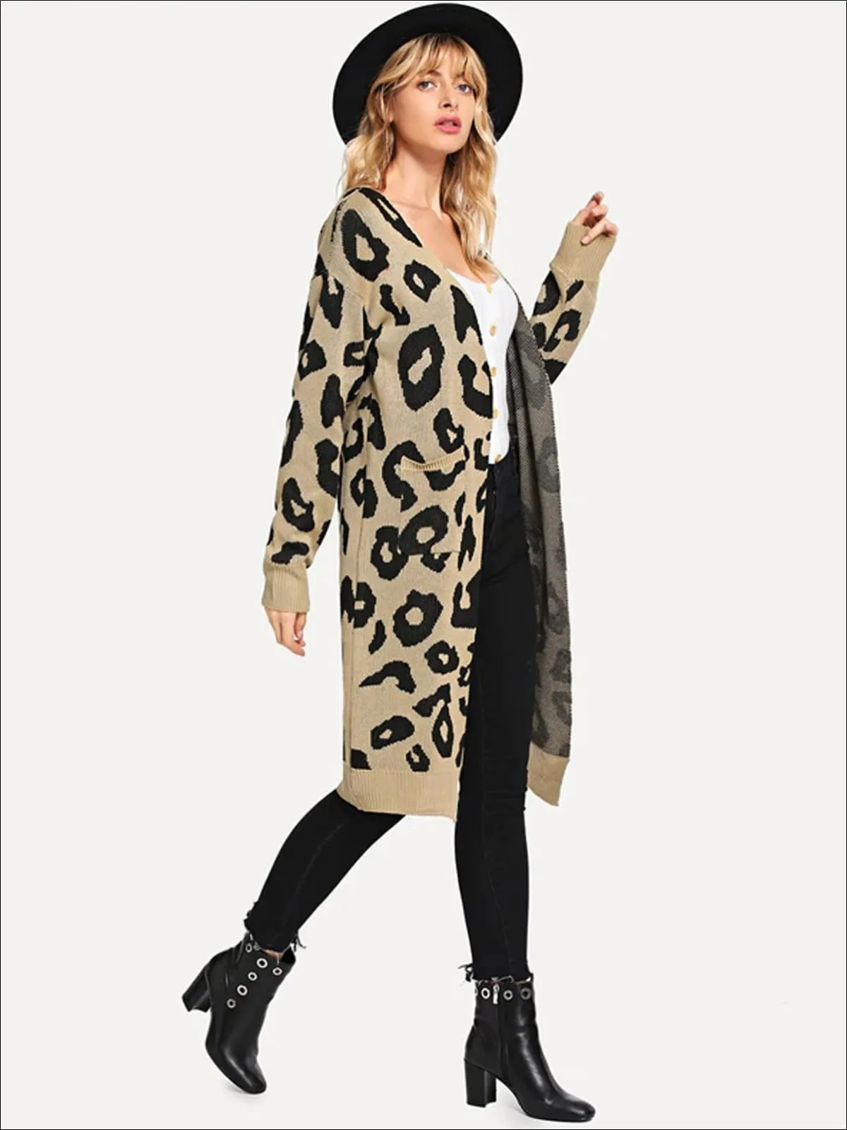 Women's Over-Sized Leopard Print Open Front Cardigan