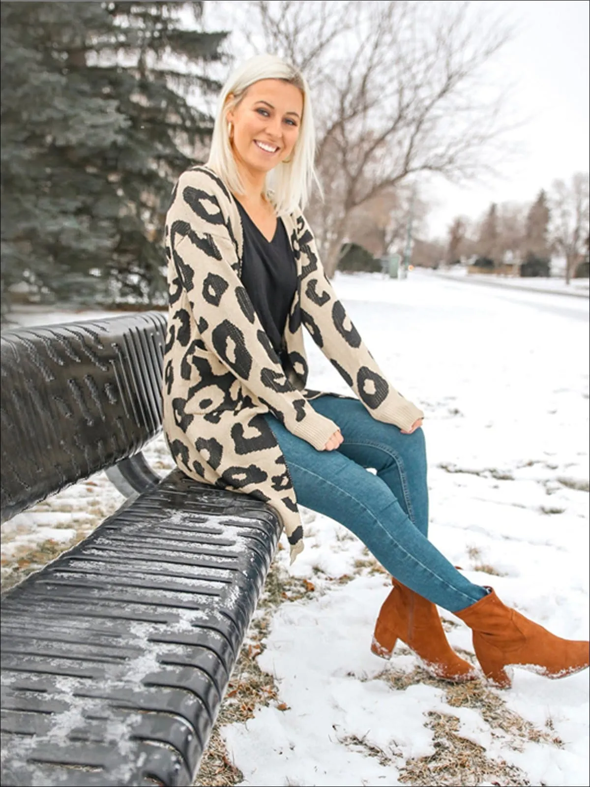 Women's Over-Sized Leopard Print Open Front Cardigan