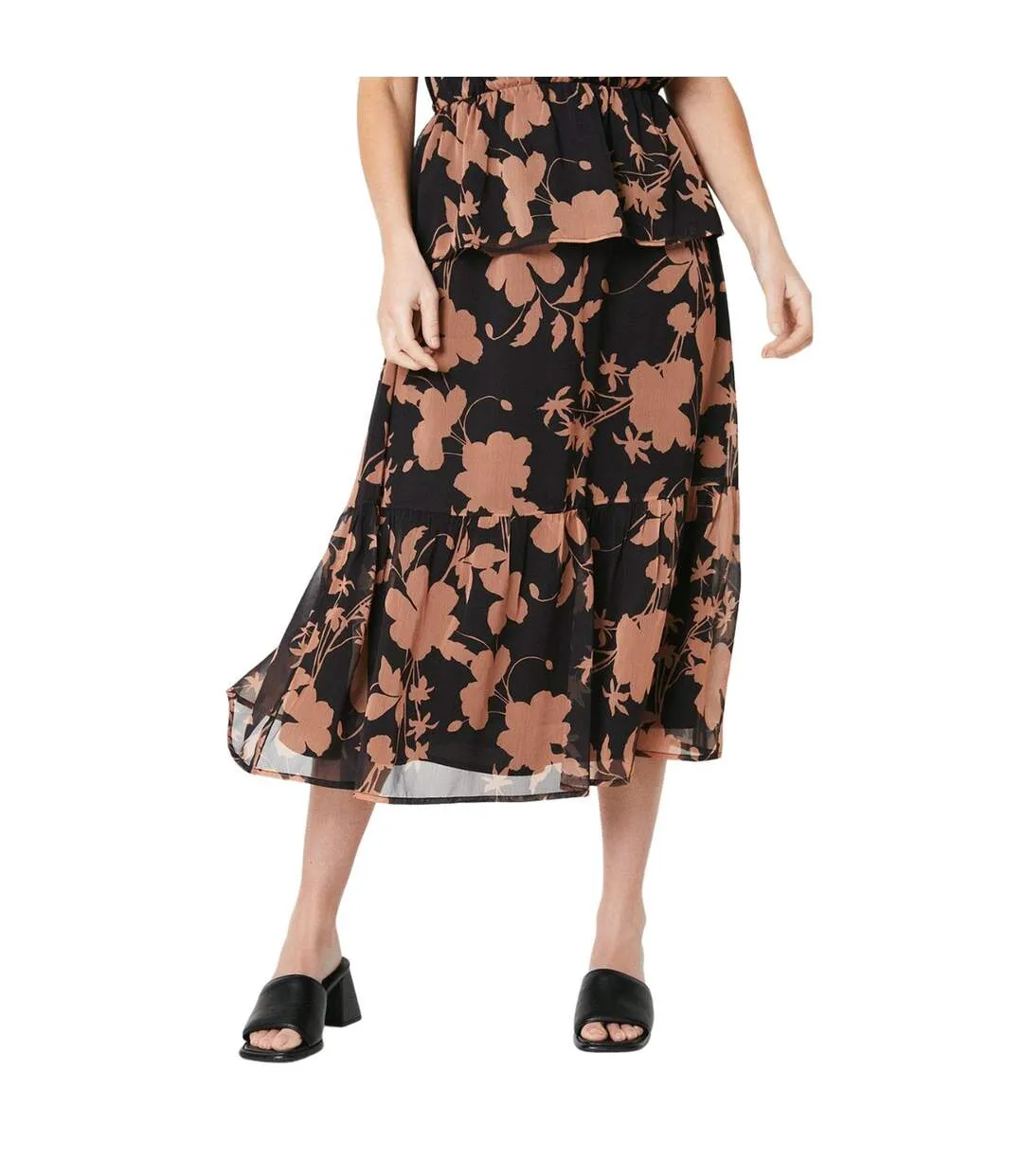 Womens/ladies floral lined petite midi skirt black Principles