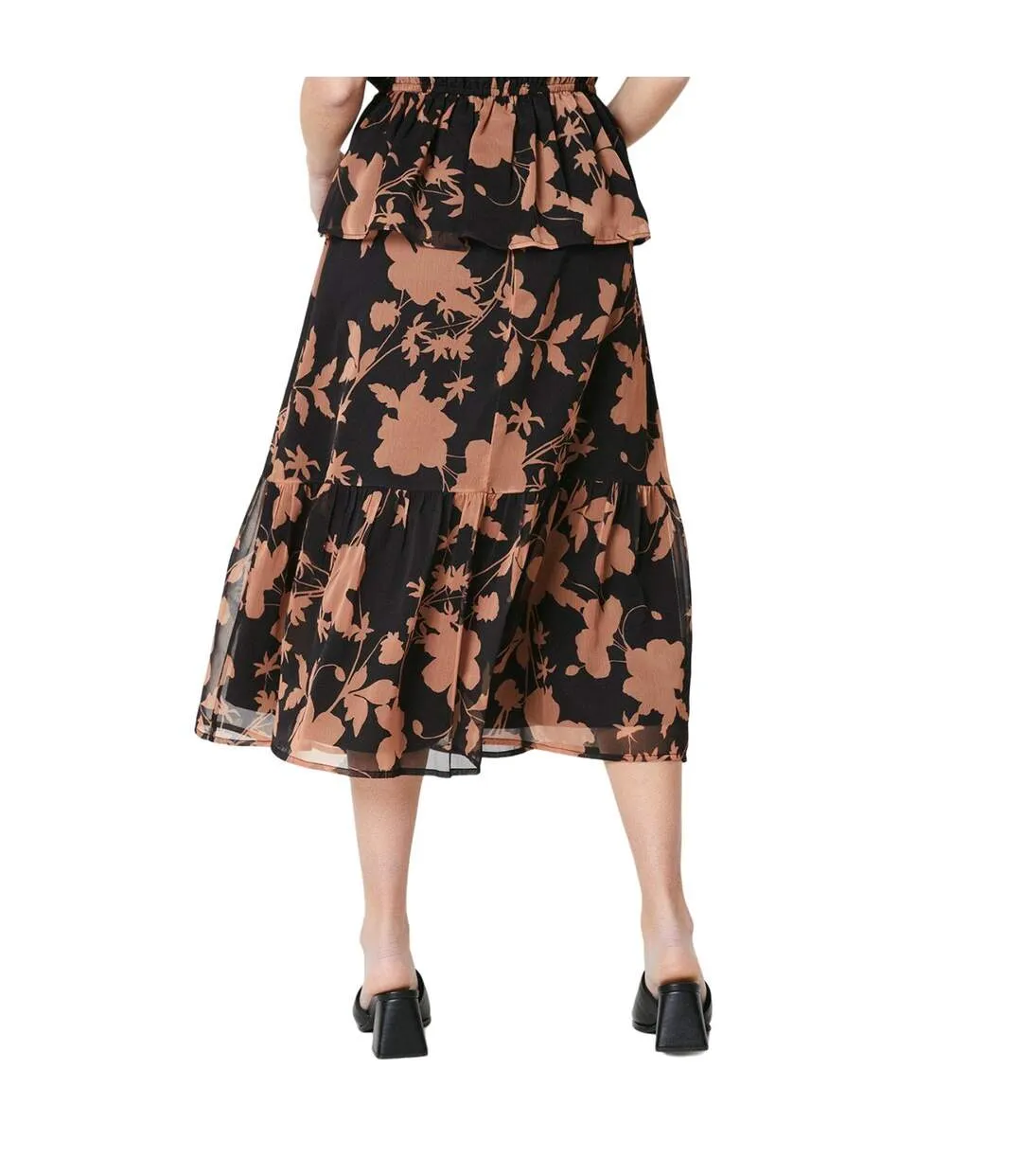 Womens/ladies floral lined petite midi skirt black Principles