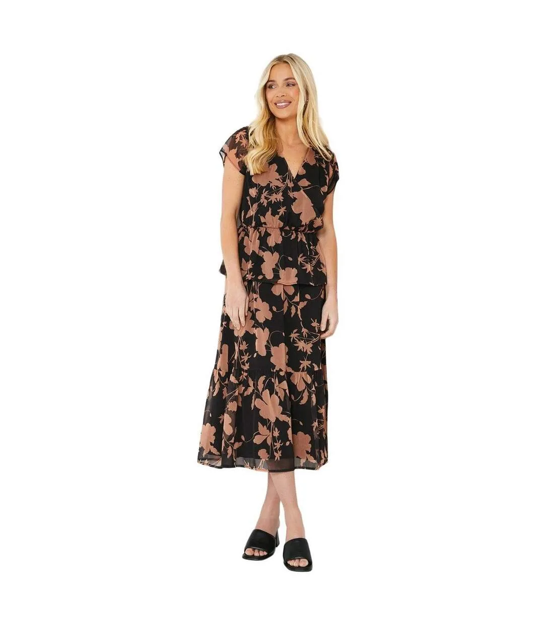 Womens/ladies floral lined petite midi skirt black Principles