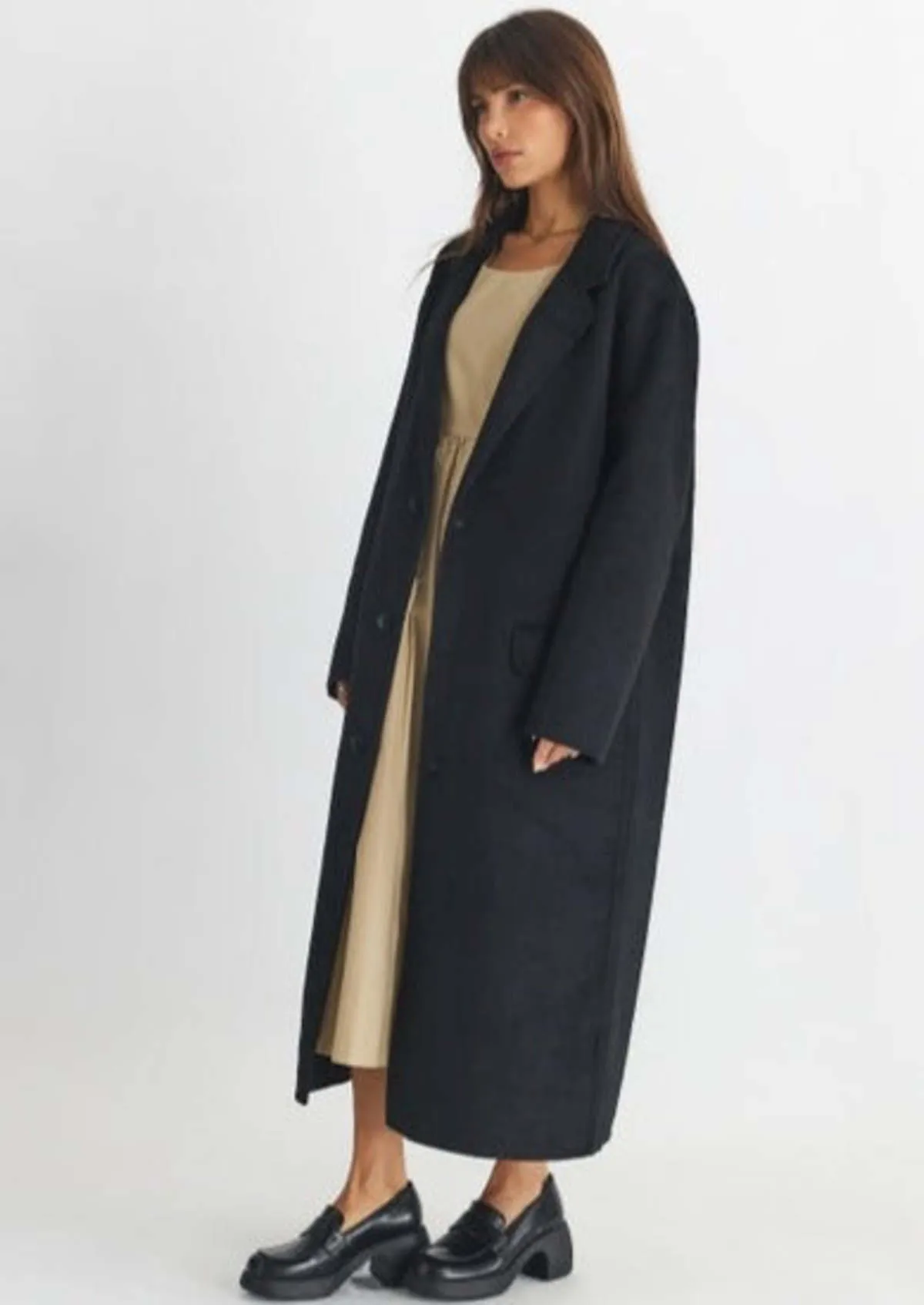 Wool Full Length Coat - Black