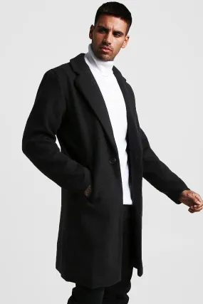 Wool Look Overcoat | boohooMAN UK