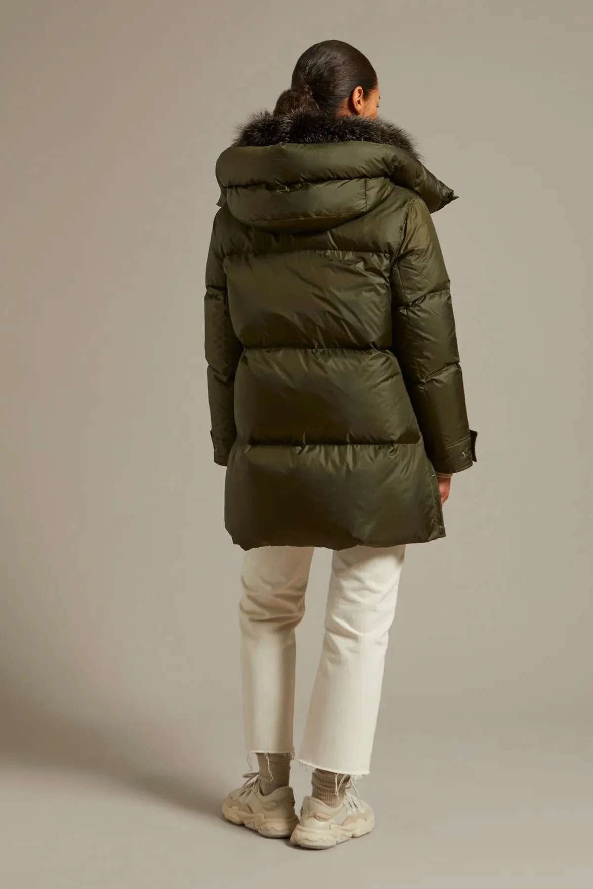 Yves Salomon 3/4 Down Jacket with Fox Trim - Hunter Green